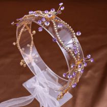 Fashion Golden Purple Geometric Diamond Braided Flower Headband