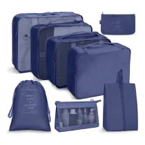 Fashion Cosmetic Bag (eight-piece Set)-navy Blue Polyester Large Capacity Storage Bag Set