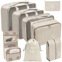 Fashion Toiletries Bag (eight-piece Set) - Beige Polyester Large Capacity Storage Bag Set
