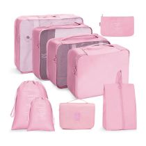 Fashion Toiletries Bag (nine-piece Set) - Pink Polyester Large Capacity Storage Bag Set