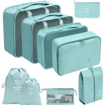 Fashion Cosmetic Bag (nine-piece Set) - Lake Blue Polyester Large Capacity Storage Bag Set