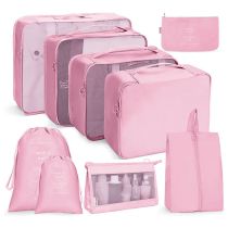 Fashion Cosmetic Bag (nine-piece Set) - Pink Polyester Large Capacity Storage Bag Set