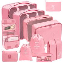 Fashion Toiletries And Cosmetic Bags (11-piece Set) Pink Polyester Large Capacity Storage Bag Set