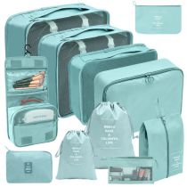 Fashion Toiletries Bag Cosmetic Bag (11-piece Set) Lake Blue Polyester Large Capacity Storage Bag Set