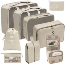 Fashion Toiletries And Cosmetic Bags (set Of 9) - Beige Polyester Large Capacity Storage Bag Set