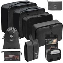 Fashion Toiletries And Cosmetic Bags (set Of 9) - Black Polyester Large Capacity Storage Bag Set