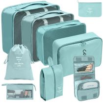 Fashion Toiletries Bag Cosmetic Bag (set Of 9) Lake Blue Polyester Large Capacity Storage Bag Set
