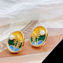 Fashion Enamel Oil Painting (real Gold Plating To Preserve Color) Copper Drop Glaze Oil Painting Earrings
