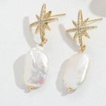 Fashion Pearl Style Copper Diamond Starburst Pearl Earrings