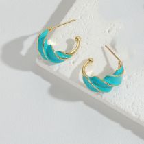 Fashion Lake Blue Gold-plated Copper Geometric Earrings