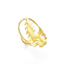 Fashion Gold Titanium Steel Hollow Skull Ring