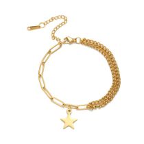Fashion Gold Titanium Steel Five-pointed Star Double Layer Bracelet