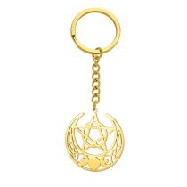 Fashion Gold Titanium Steel Hollow Star And Moon Keychain