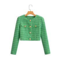 Fashion Green Polyester Textured-breasted Jacket