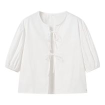 Fashion White Polyester Lace-up Shirt
