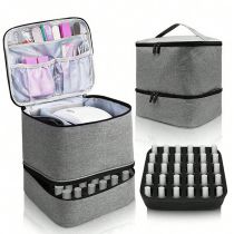 Fashion Grey Double Layer Rhombus Large Capacity Manicure Storage Bag