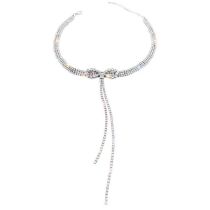 Fashion Silver Alloy Diamond Bow Necklace