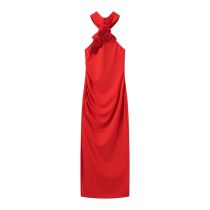 Fashion Red Floral Halterneck Maxi Dress