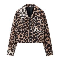 Fashion Leopard Print Polyester Leopard Print Lapel Jacket