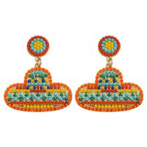 Fashion Orange Alloy Rice Beads Braided Hat Earrings
