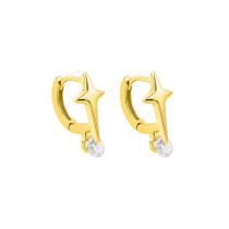 Fashion Cross Star Zircon Earrings--yellow Gold Copper Diamond Four-pointed Star Earrings