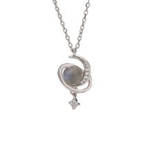Fashion Gray Moonstone Planet Necklace (white Gold) Copper And Diamond Moon Planet Necklace
