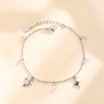 Fashion Zircon Tassel Four Pointed Star Bracelet - White Gold Copper Diamond Star Bracelet