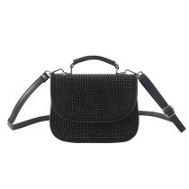 Fashion Black Pu Bright Diamond Flip Crossbody Bag