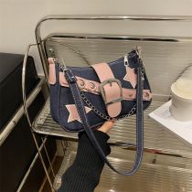 Fashion Navy Blue Belt Studded Star Shoulder Bag