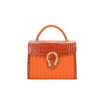 Fashion Orange Glossy Crocodile Pattern Large Capacity Crossbody Bag