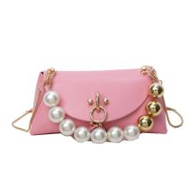 Fashion Rose Pink Pu Pearl Handle Flap Crossbody Bag