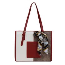 Fashion Red Pu Color Block Large Capacity Shoulder Bag