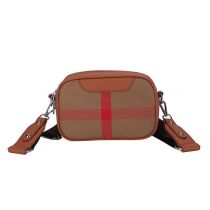 Fashion Brown Canvas Contrasting Wide Shoulder Strap Crossbody Bag