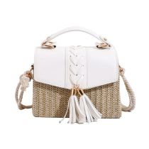Fashion White Pu Hemp Rope Woven Straw Contrasting Color Flap Crossbody Bag