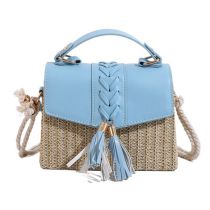 Fashion Blue Pu Hemp Rope Woven Straw Contrasting Color Flap Crossbody Bag
