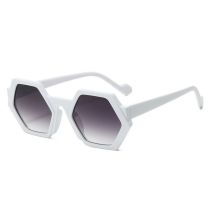 Fashion White Frame Double Gray Film Polygonal Sunglasses