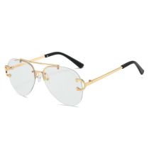 Fashion Gold Frame White Piece Double Bridge Rimless Sunglasses