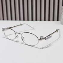 Fashion Silver Frame Transparent Film Pc Diamond Oval Sunglasses