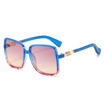Fashion Purple-yellow Film With Upper Blue And Lower Pink Frame Large Square Frame Sunglasses