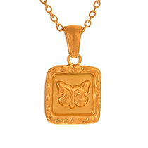 Fashion Golden 4 Titanium Steel Square Butterfly Pendant Necklace