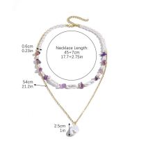 Fashion 7 Purple Stone Geometric Gravel Pearl Beaded Double Necklace