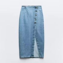 Fashion Blue Double-breasted Denim Skirt