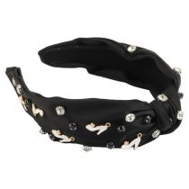 Fashion Black Fabric Diamond-encrusted Knotted Wide-brimmed Headband