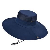 Fashion Navy Blue Polyester Large Brim Drawstring Sun Hat