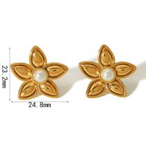 Fashion 3# Titanium Steel Flower Pearl Stud Earrings