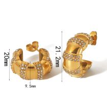 Fashion Gold Titanium Steel Diamond C-shaped Earrings