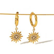Fashion Gold Stainless Steel Diamond Sun Hoop Earrings