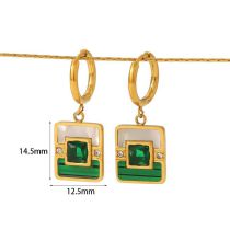 Fashion Green Stainless Steel Diamond Geometric Square Earrings