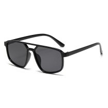 Fashion Black Gray Double Bridge Large Frame Sunglasses