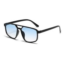 Fashion Black Frame Gradient Blue Double Bridge Large Frame Sunglasses